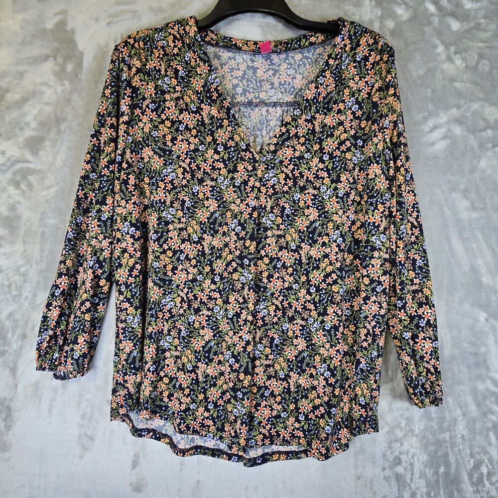 Vince Camuto Womens Floral Print Blouse Shirt Large Peasant Cottage Fairy Boho